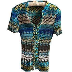 Nue Options Womens Petite Pleated Stretch Blouse Size Petite M Teal Multicolor